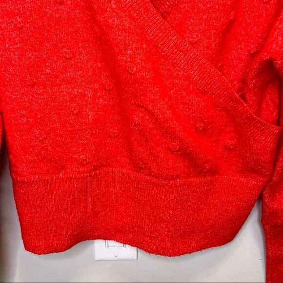 Wearing  Your Heart on Your Sleeve Red Alpaca Blend Bobble Sweater Size Medium - Picture 4 of 10